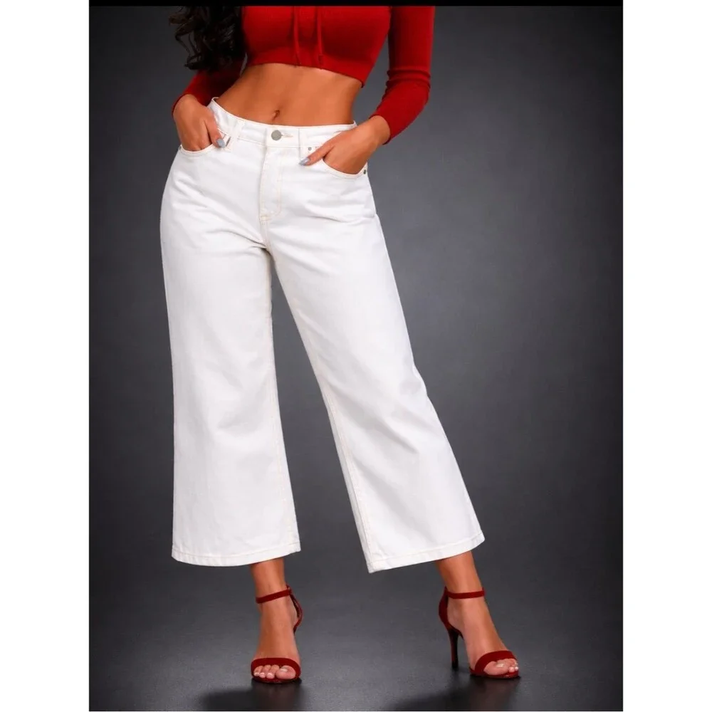 Ralph Lauren 31x26 Crop Wide Leg Jeans White NWT 100% Cotton